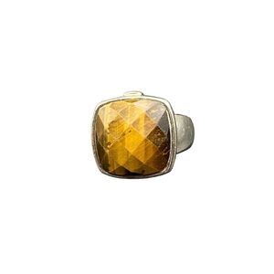 Elle sterling silver 925 Tigers Eye cushion multifaceted cut ring with signature